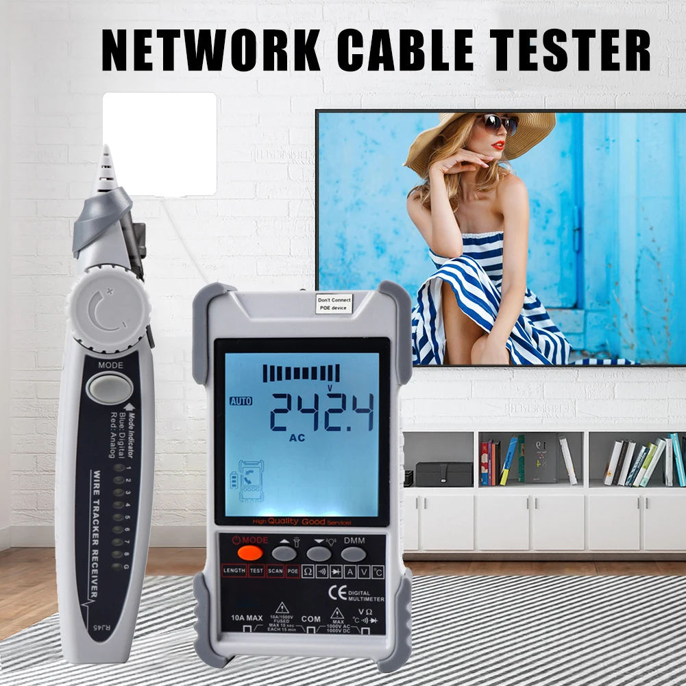 ET616 ET618 Network Cable Tester LCD Display Analog Digital Search POE Voltage Test Tool Cable Pairing Wiremap Network Tester
ET616 ET618 Network Cable Tester LCD Display Analog Digital Search POE Voltage Test Tool Cable Pairing Wiremap Network Tester