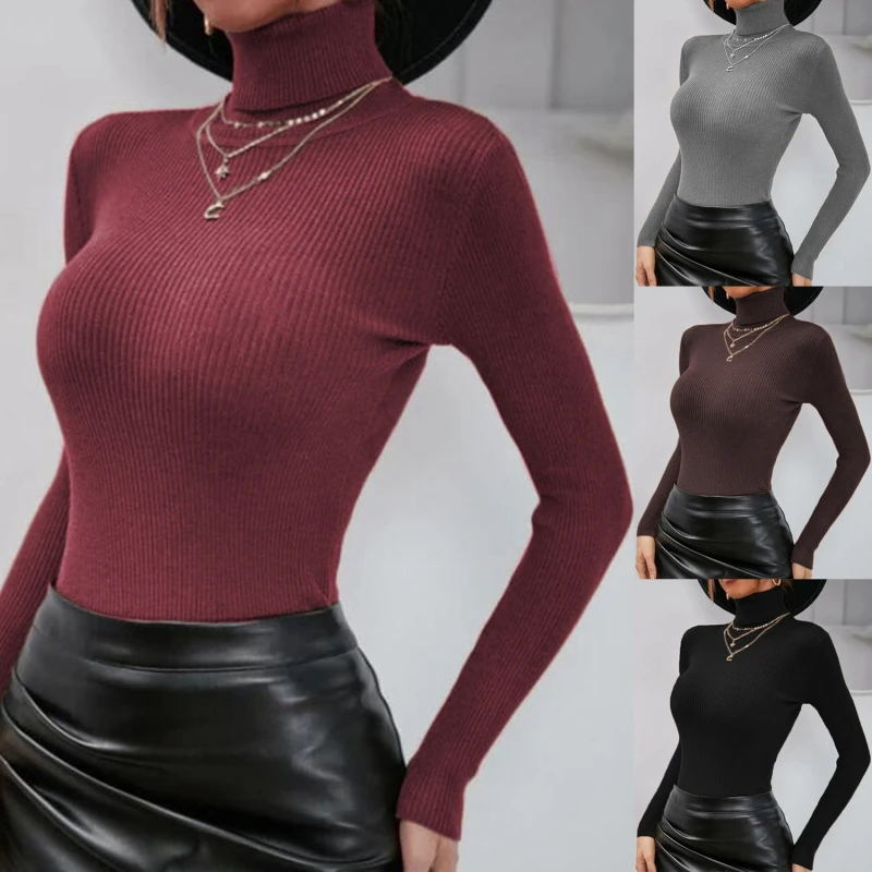 Women High Collar Sweater Solid Color Knitted Autumn Winter Pure Color Stretchy Pullover Women's Blouse For Daily Wear Shopping
Women High Collar Sweater Solid Color Knitted Autumn Winter Pure Color Stretchy Pullover Women's Blouse For Daily Wear Shopping