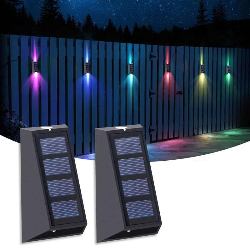 

Solar Waterproof Fence Lamps Outdoor LED IP65 Solar Wall Light Stair Lighting Up And Down 7 Color Changing Exterior Patio Lights