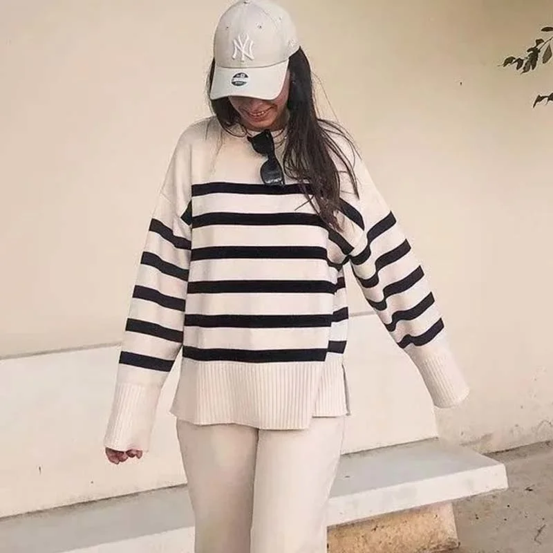 Женский трикотажный свитер в полоску, пуловер, Топ с длинным рукавом, модный теплый женский джемпер в стиле преппи, осень 2023
Женский трикотажный свитер в полоску, пуловер, Топ с длинным рукавом, модный теплый женский джемпер в стиле преппи, осень 2023