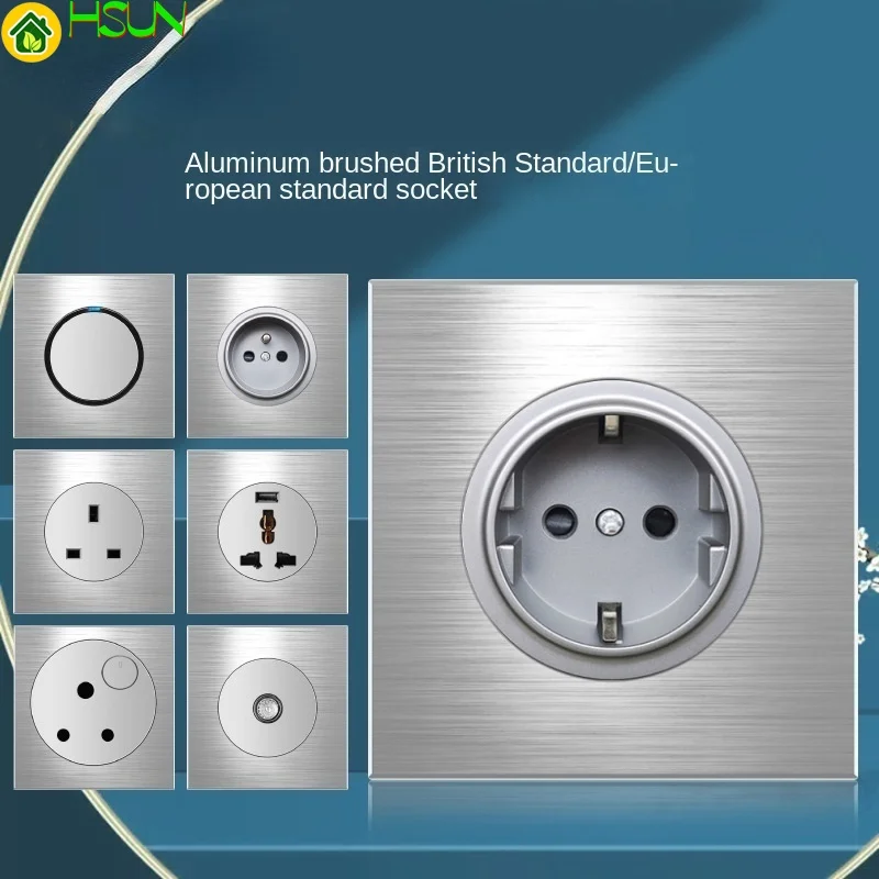 Aluminum wire drawing silver point reset 13A socket with LED switch square plug European French socket panel
Aluminum wire drawing silver point reset 13A socket with LED switch square plug European French socket panel