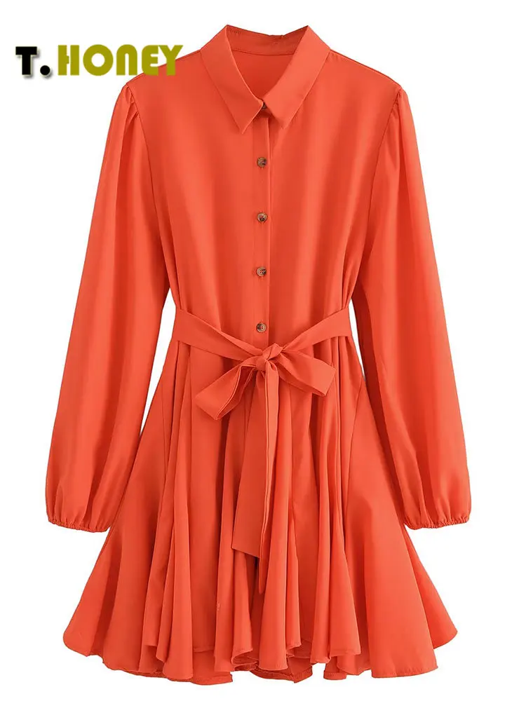 TELLHONEY Women Fashion Orange Lapel Collar Single Breasted Shirt Dress Female Long Sleeves With Belt High Waist Even Dresses
TELLHONEY Women Fashion Orange Lapel Collar Single Breasted Shirt Dress Female Long Sleeves With Belt High Waist Even Dresses