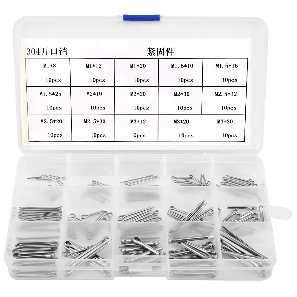 150Pcs 15 Kinds 304 Stainless Steel Split-Cotter Pins Kit M1-M3 Split-Cotter Pins
150Pcs 15 Kinds 304 Stainless Steel Split-Cotter Pins Kit M1-M3 Split-Cotter Pins