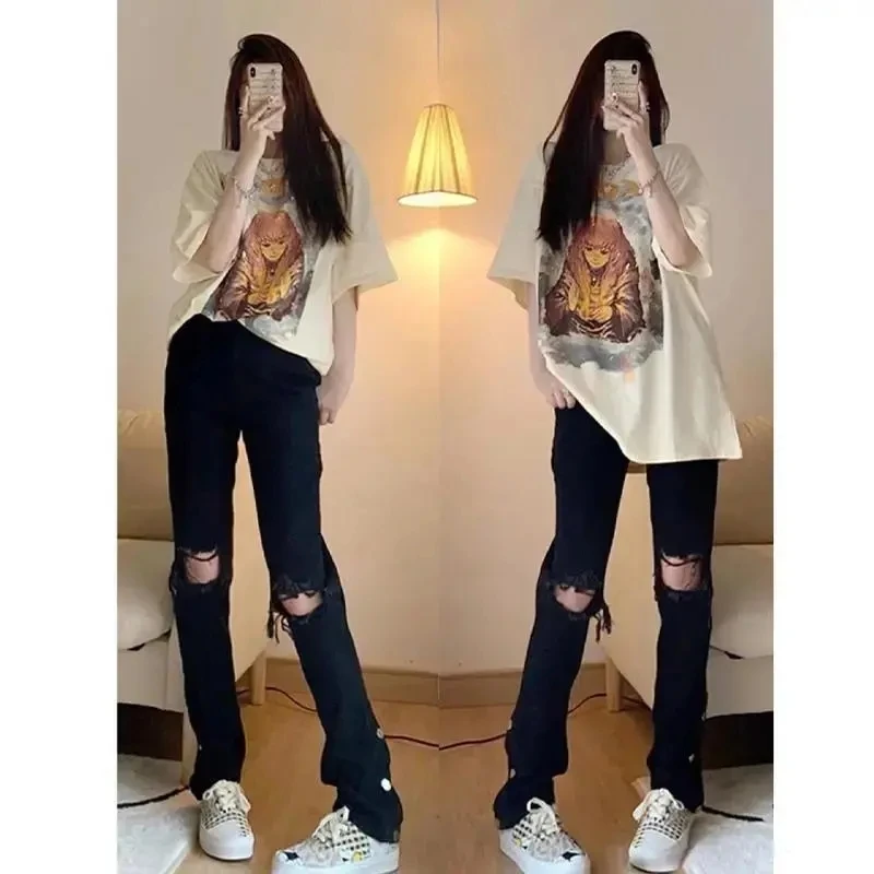 Streetwear Women's Denim Jeans Bodycon Hole Vintage Cute Straight Pants wide leg Harajuku Patchwork Mom Trousers
Streetwear Women's Denim Jeans Bodycon Hole Vintage Cute Straight Pants wide leg Harajuku Patchwork Mom Trousers