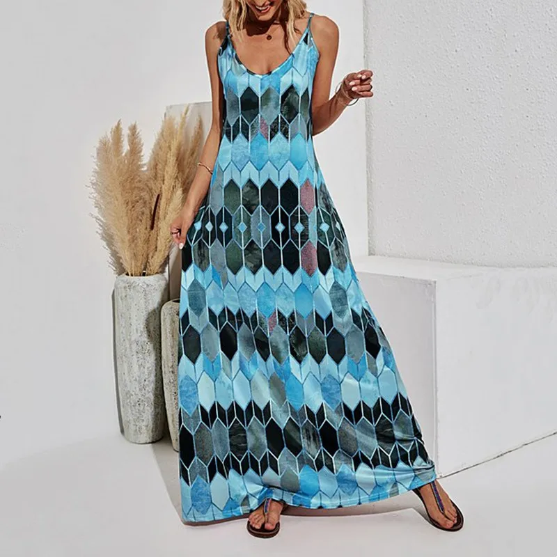 Summer Sexy Long Dresses Women Spaghetti Strap Hight Waist Diamond Print Dress Ladies Elegant Casual V-Neck Maxi Dress Vestidos
Summer Sexy Long Dresses Women Spaghetti Strap Hight Waist Diamond Print Dress Ladies Elegant Casual V-Neck Maxi Dress Vestidos