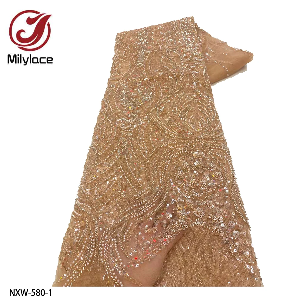 Luxury Heavy Beaded Lace Fabric Handmade Sequins Laces French Net Tulle Lace Fabric for Wedding Dress NXW-580
Luxury Heavy Beaded Lace Fabric Handmade Sequins Laces French Net Tulle Lace Fabric for Wedding Dress NXW-580