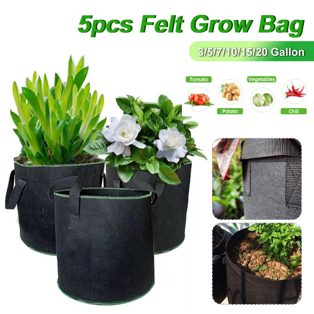 5Pcs 3-20 Gallon Grow Bag Felt Fabric Plant Grow Bag with Handles Garden Grow Pot Breathable Gardening Vegetable Growing Planter
5Pcs 3-20 Gallon Grow Bag Felt Fabric Plant Grow Bag with Handles Garden Grow Pot Breathable Gardening Vegetable Growing Planter