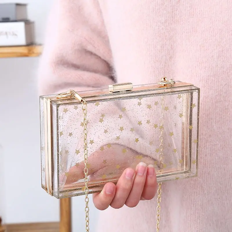 Transparent Gold Star Print Small Square Bag Luminous Shoulder Box Women's Bag Acrylic Gold Bag Harajuku Transparent Box Bags
Transparent Gold Star Print Small Square Bag Luminous Shoulder Box Women's Bag Acrylic Gold Bag Harajuku Transparent Box Bags