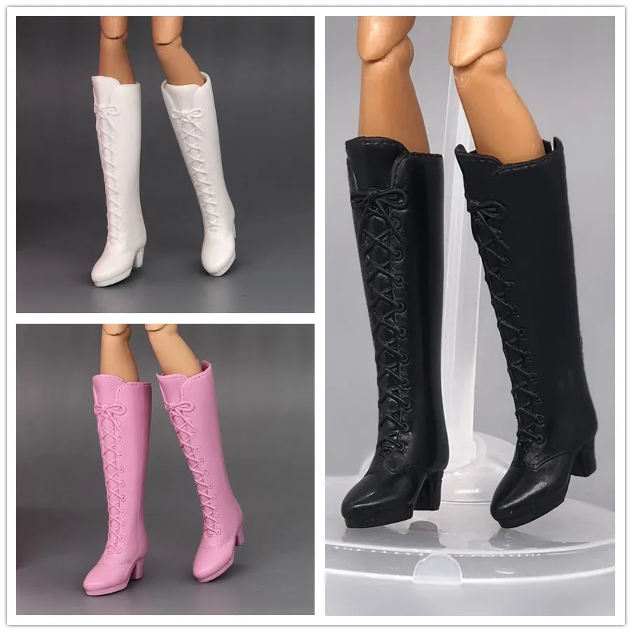 

3 Colors High Heeled Long Boots Jackboots Shoes / Black white pink Boots Doll Accessories For 1/6 Barbie Kurhn FR xinyi Doll