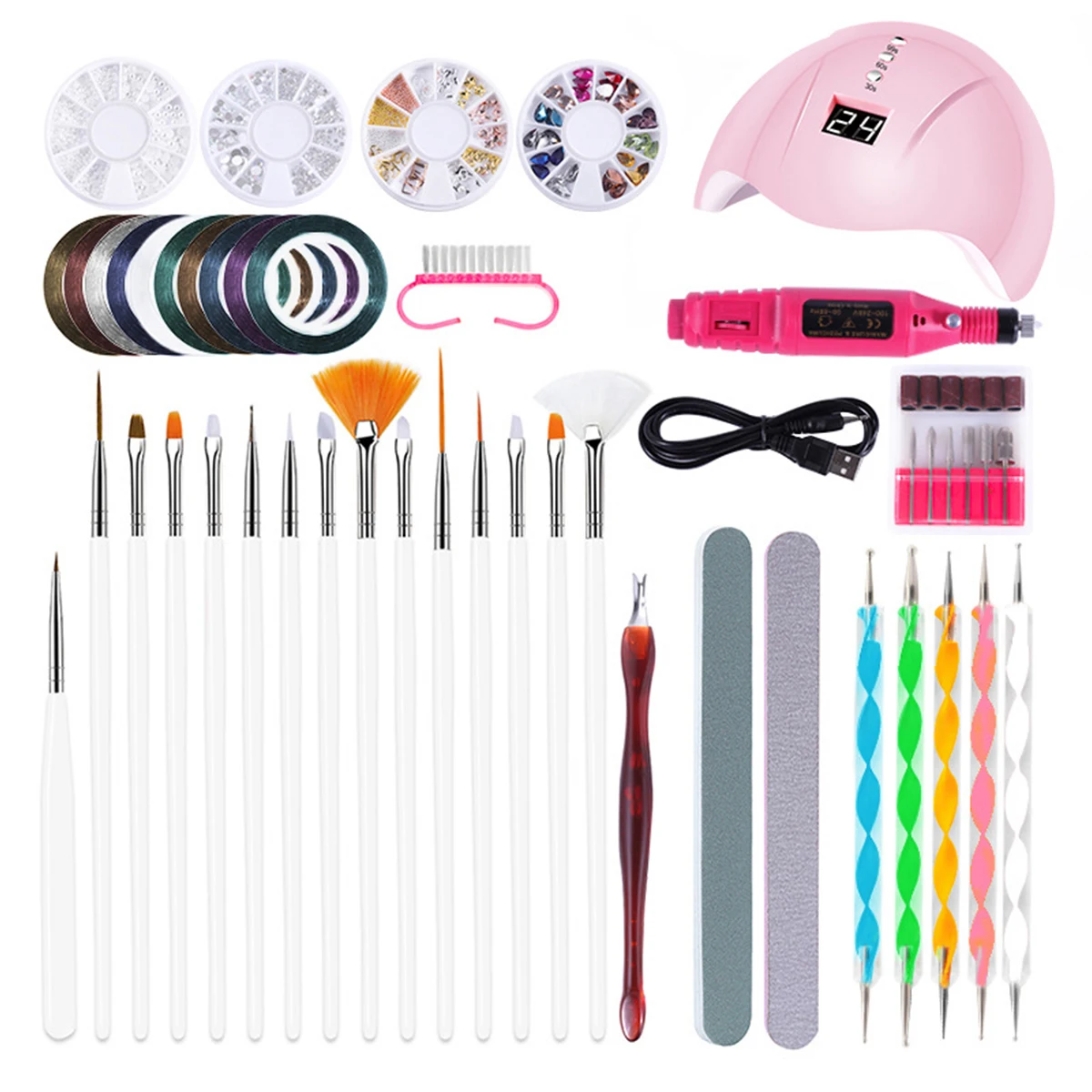Manicure Nail Art Set 36W Nail Dryer Light Electric Nail Drill Nail File Brushes Rhinestones Decor Dotting Pen
Manicure Nail Art Set 36W Nail Dryer Light Electric Nail Drill Nail File Brushes Rhinestones Decor Dotting Pen