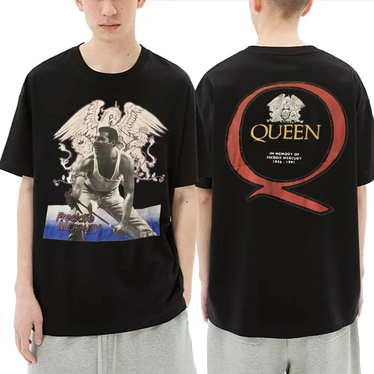 Queen In Memory of Freddie Mercury Double Sided Print Tshirt Streetwear Vintage Man British Rock Band T-shirt Cotton Men T Shirt
Queen In Memory of Freddie Mercury Double Sided Print Tshirt Streetwear Vintage Man British Rock Band T-shirt Cotton Men T Shirt