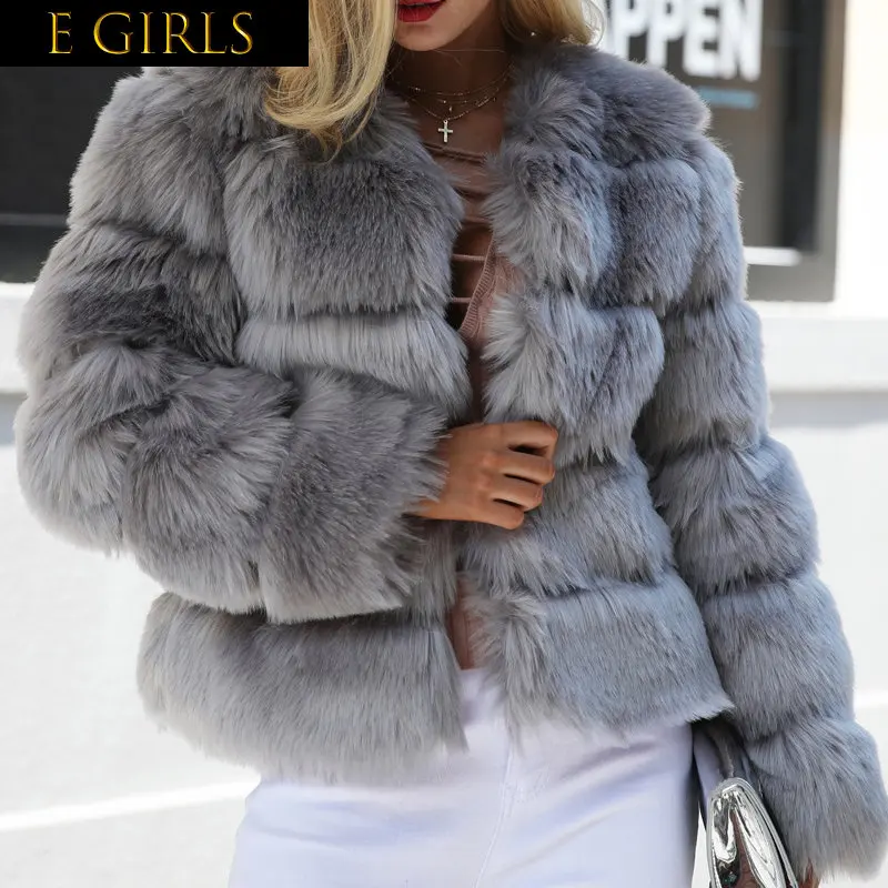 

E GIRLS Rimocy New High Quality Faux Fur Coat Women 2022 Winter Thicken Warm Jackets Woman Fashion Long Sleeve Cropped Fur Coats