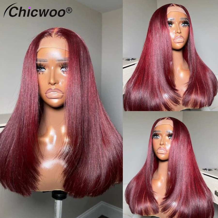

Indian Remy Human Hair Transparent Lace Frontal Wigs Burgundy 13x4 13x6 Lace Front Silky Straight Women Wig Preplucked Hairline