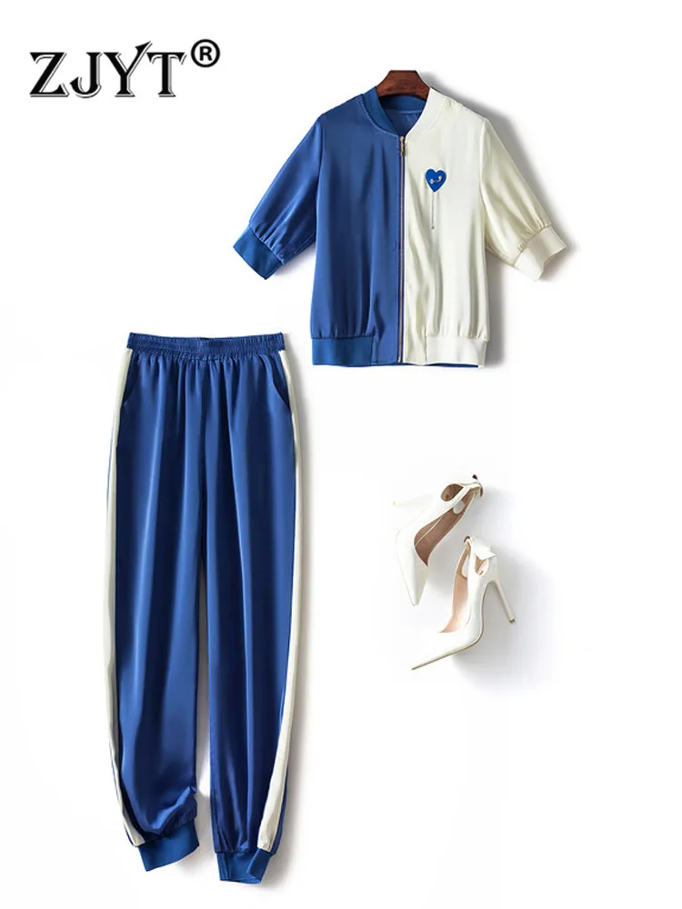 ZJYT Fashion Spring Summer Casual Pants 2 Piece Set Womens Outfits Sporty Color Block Satin Top and Trousers Suit Female Clothes
ZJYT Fashion Spring Summer Casual Pants 2 Piece Set Womens Outfits Sporty Color Block Satin Top and Trousers Suit Female Clothes