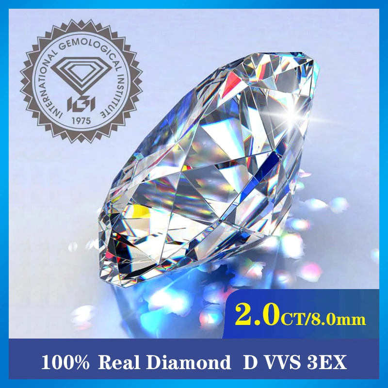 

100% настоящий бриллиант 2 карата D Цвет VVS белый круглый 3 отличная вырезка лабораторный бриллиант свободный камень бриллиант ювелирные изделия