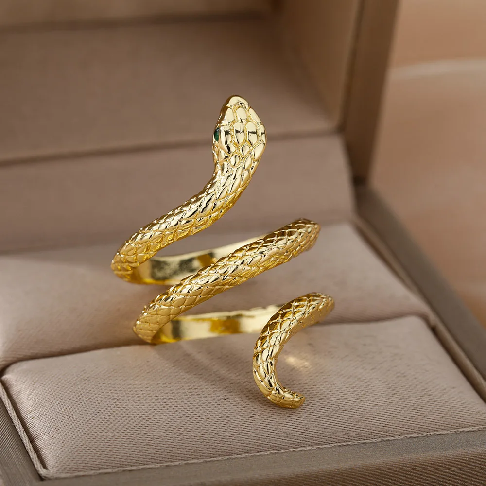 Zircon Snake Wrap Open Ring Simple Stainless Steel Snake Ring For Men Women Punk Hip Hop Fashion Couple Ring Gold Ring Jewelry
Zircon Snake Wrap Open Ring Simple Stainless Steel Snake Ring For Men Women Punk Hip Hop Fashion Couple Ring Gold Ring Jewelry