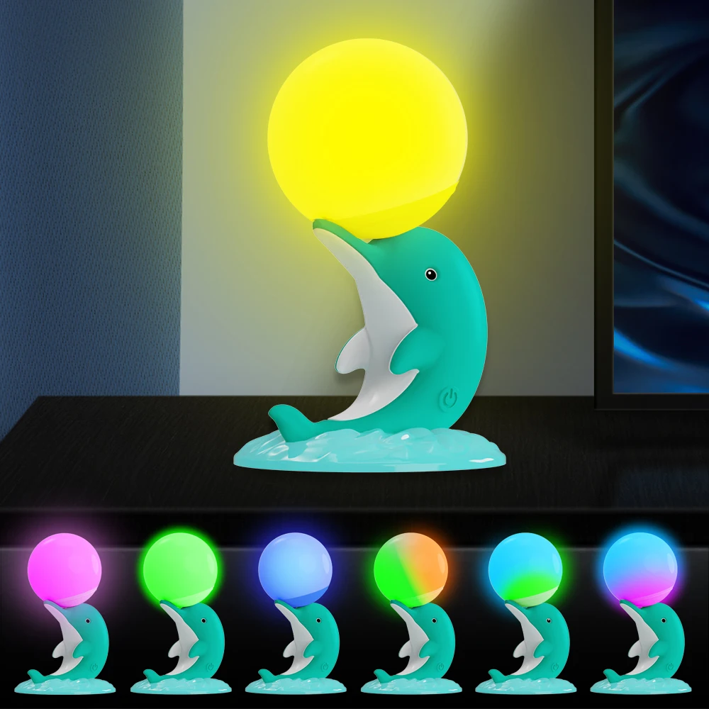 

Cute RGB LED Dolphin Night Light Touch Sensor Silicone Table Lamp For Bedroom Bedside Lamp Child Gift Atmosphere Descoration