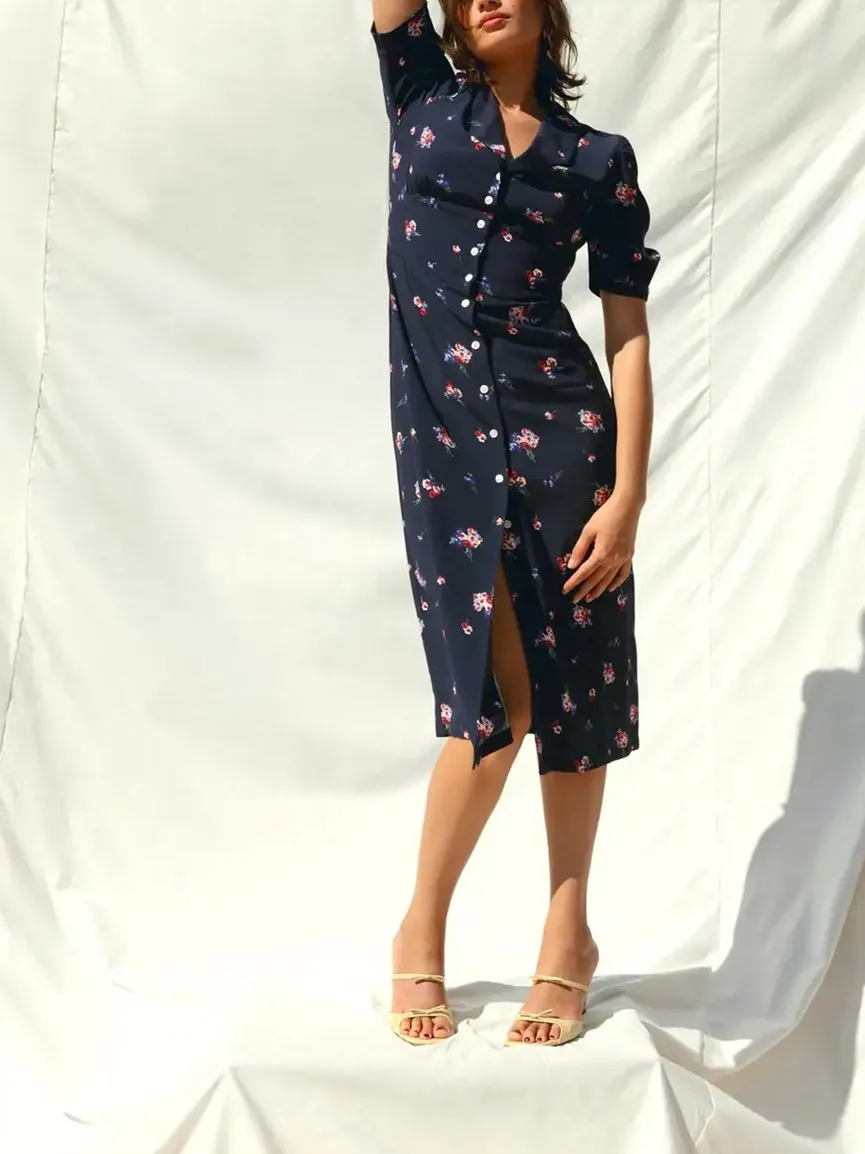 100% Viscose Women Short Sleeve Split Long Dress 2022 Summer New Retro Single Breasted Female French Turn-Down Collar Midi Robe
100% Viscose Women Short Sleeve Split Long Dress 2022 Summer New Retro Single Breasted Female French Turn-Down Collar Midi Robe