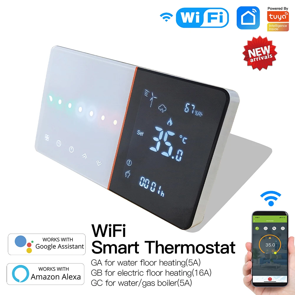

WiFi Tuya Heating Thermostat Temperature Controller Hand Sliding for Water/Electric Heating Boiler Weather Station APP Control