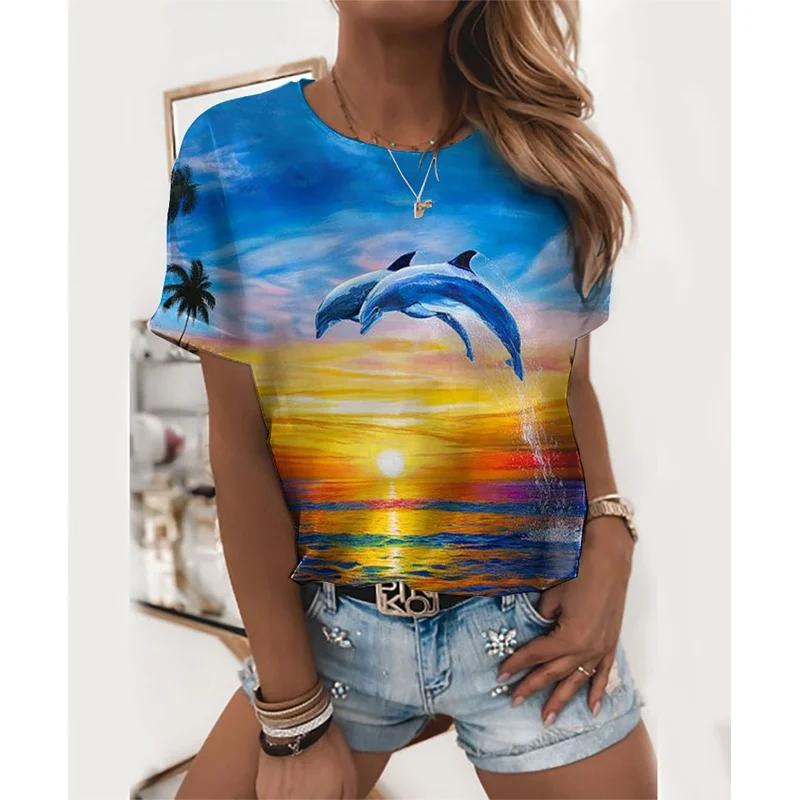Women's Summer 3D Printing Painting Short Sleeve T-shirt, Round Neck Gentle and Elegant Top, European and American Trend
Women's Summer 3D Printing Painting Short Sleeve T-shirt, Round Neck Gentle and Elegant Top, European and American Trend