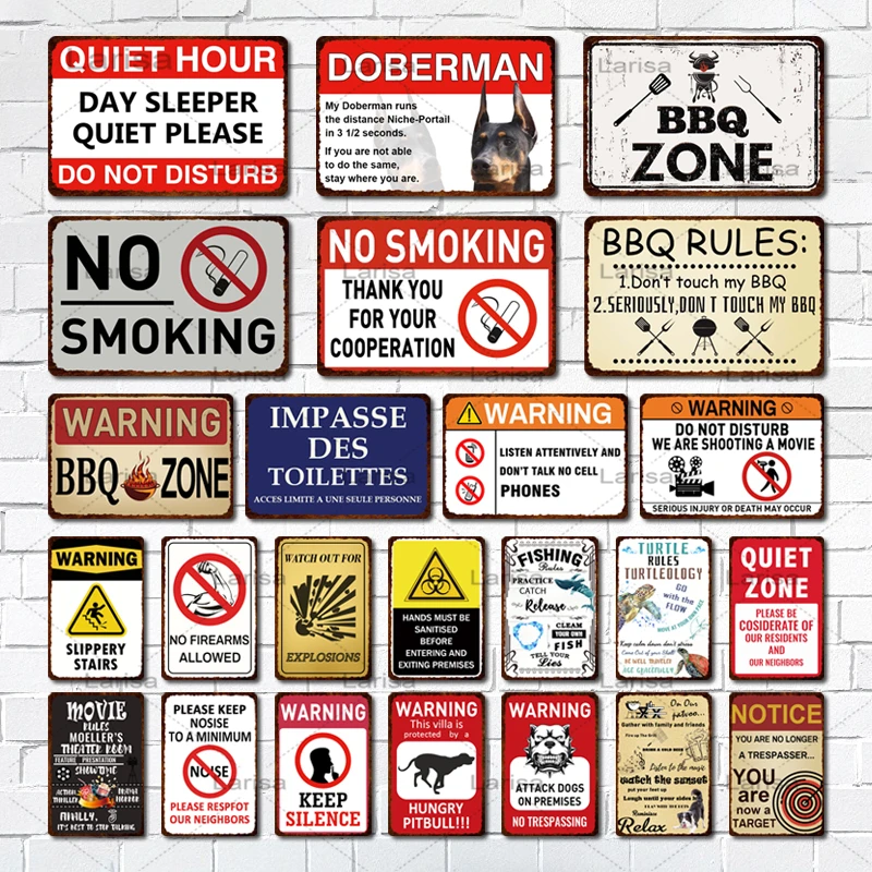 Warning Bbq Sign No Smoking Vintage Tin Sign Decoration for Garage Quiet Zone Home Backyard Wall Decoration Metal Plaque
Warning Bbq Sign No Smoking Vintage Tin Sign Decoration for Garage Quiet Zone Home Backyard Wall Decoration Metal Plaque