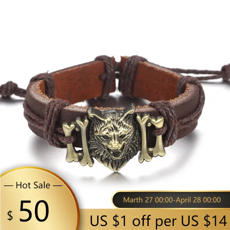 Retro Leather Men's Bracelet Punk Wolf Head Genuine Leather Bracelets For Men Cuff Bangle Wristband Jewelry Gifts Dropshipping
Retro Leather Men's Bracelet Punk Wolf Head Genuine Leather Bracelets For Men Cuff Bangle Wristband Jewelry Gifts Dropshipping