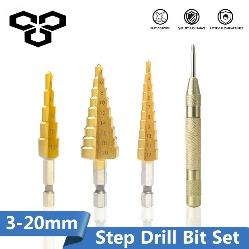 HSS Step Cone Drill Bit 3-12/4-12/4-20mm Hole Cutter Titanium Coated Wood Metal Stepped Drill Straight Hole Drill Bit
HSS Step Cone Drill Bit 3-12/4-12/4-20mm Hole Cutter Titanium Coated Wood Metal Stepped Drill Straight Hole Drill Bit