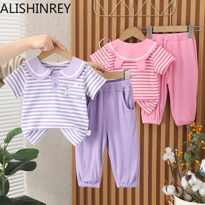 ALISHINREY Girls Clothes And Full Length Pants Baby Cute Tie Decoration Summer Cool Cutting Soft Material Two Pcs Set 
ALISHINREY Girls Clothes And Full Length Pants Baby Cute Tie Decoration Summer Cool Cutting Soft Material Two Pcs Set