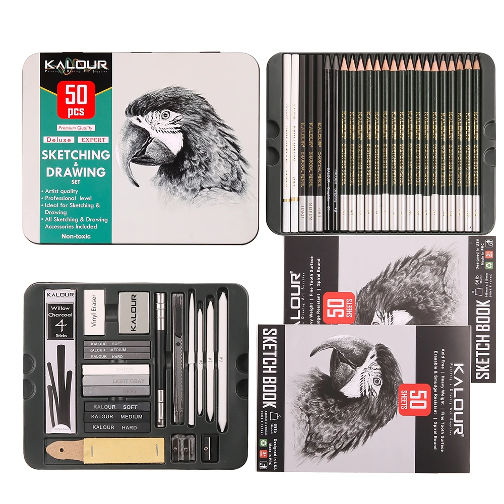 New Product 50 Pcs Deluxe Sketching And Charcoal Pencil Drawing Set in Tin Box With 2 Sketchbook Sketching Artist Supplies Gift
New Product 50 Pcs Deluxe Sketching And Charcoal Pencil Drawing Set in Tin Box With 2 Sketchbook Sketching Artist Supplies Gift
