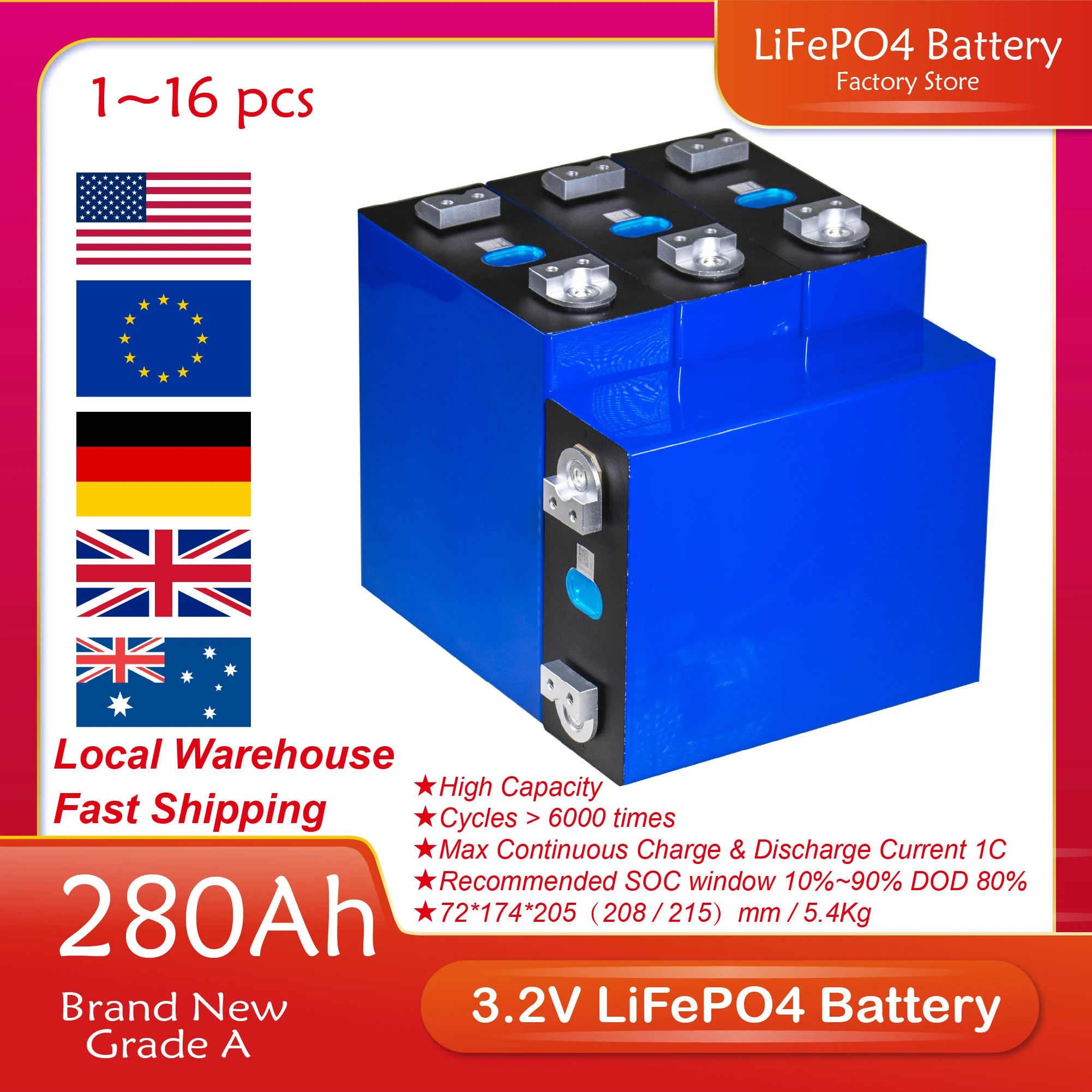 1/2/4/8/16/32 шт. 3,2 Ач в LiFePO4 аккумулятор LF280K новый класс A с шиной DIY 12 в 24 в 48 В Комплект батарей для RV EV
1/2/4/8/16/32 шт. 3,2 Ач в LiFePO4 аккумулятор LF280K новый класс A с шиной DIY 12 в 24 в 48 В Комплект батарей для RV EV