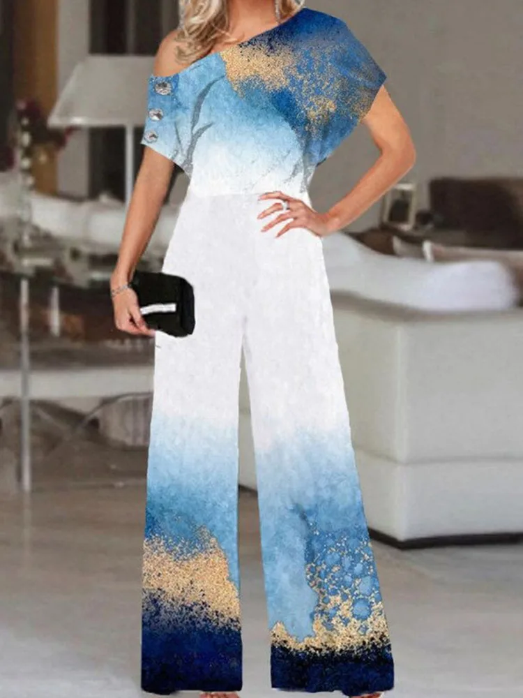 Summer Off-the-shoulder Top High Waist Wide Leg Pants Two Piece Women Suit Fashion Printed Slanted Shoulder Collar Trousers Suit
Summer Off-the-shoulder Top High Waist Wide Leg Pants Two Piece Women Suit Fashion Printed Slanted Shoulder Collar Trousers Suit