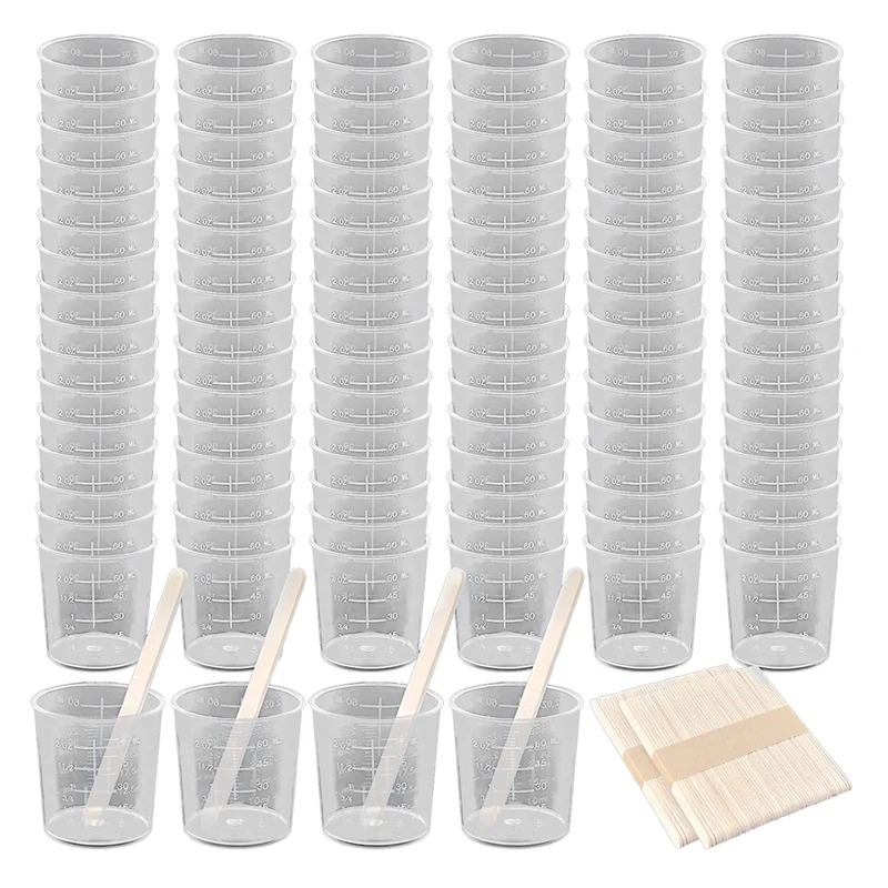 BMBY-100 Pack Plastic Graduated Cups Transparent Scale Cups Clear Epoxy Mixing Cups With 100 PCS Stirring Sticks
BMBY-100 Pack Plastic Graduated Cups Transparent Scale Cups Clear Epoxy Mixing Cups With 100 PCS Stirring Sticks