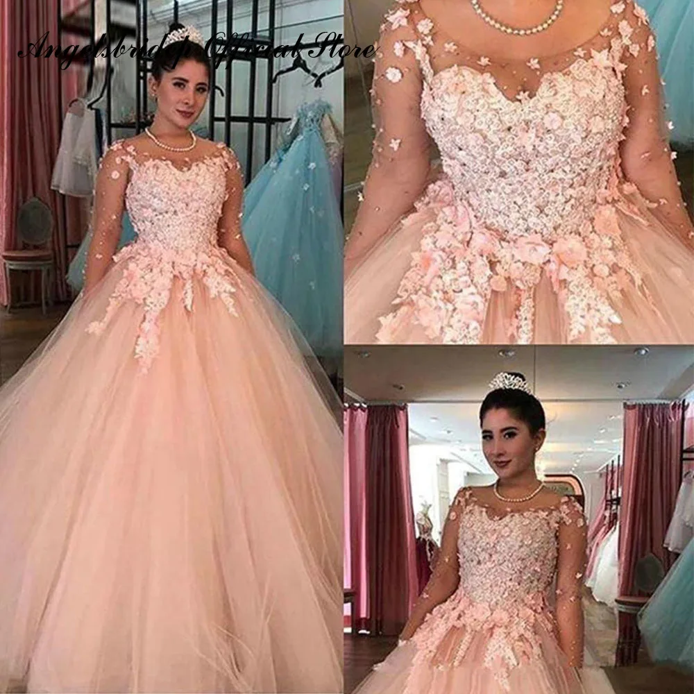 Angelsbridep Lace Ball Gown Quinceanera Dresses Blush Scoop Long Sleeves Sweet 16 Dresses Debutante 15 Year Princess Party Gowns 
Angelsbridep Lace Ball Gown Quinceanera Dresses Blush Scoop Long Sleeves Sweet 16 Dresses Debutante 15 Year Princess Party Gowns