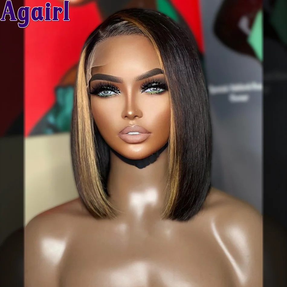 

Highlight Blonde 180% Bone Straight Transparent 13x4 13X6 Lace Frontal Human Hair Wigs PrePlucked Short Bob 5x5 Lace Closure Wig