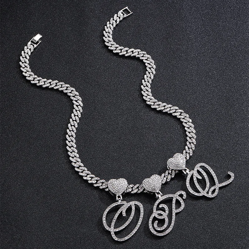 Hip Hop A-Z Cursive Heart Pendant With Tennis Chain Initial Zircon Cuban Link Chain Necklace Choker For Men Women Jewelry
Hip Hop A-Z Cursive Heart Pendant With Tennis Chain Initial Zircon Cuban Link Chain Necklace Choker For Men Women Jewelry