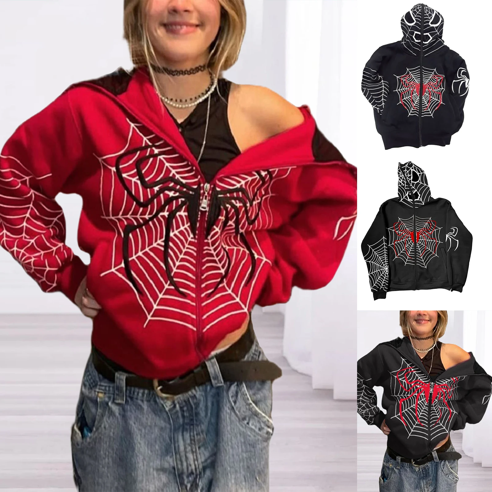 Harajuku Hip Hop Zipper Women Jacket Spider Pattern Gothic Style Y2K Sweatshirts Pocket Zip Asymmetrical Hoodies
Harajuku Hip Hop Zipper Women Jacket Spider Pattern Gothic Style Y2K Sweatshirts Pocket Zip Asymmetrical Hoodies