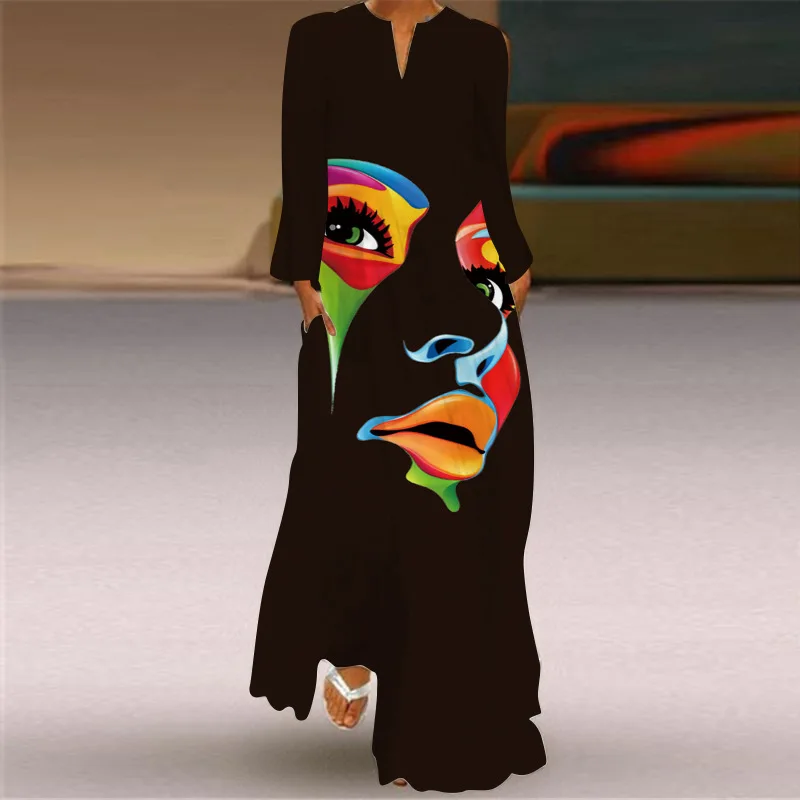 Women's Vintage Printed Dresses Summer Boho Long Sleeve V-Neck Long Dress Ladies Abstract Face Print Elegant Maxi Dress Vestidos
Women's Vintage Printed Dresses Summer Boho Long Sleeve V-Neck Long Dress Ladies Abstract Face Print Elegant Maxi Dress Vestidos