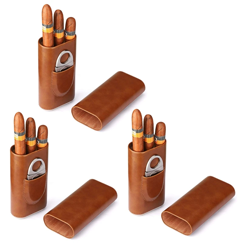 3X High Quality 3-Finger Humidors Portable Cigar Box Brown Cigar Leather Case With Cigar Cutter
3X High Quality 3-Finger Humidors Portable Cigar Box Brown Cigar Leather Case With Cigar Cutter