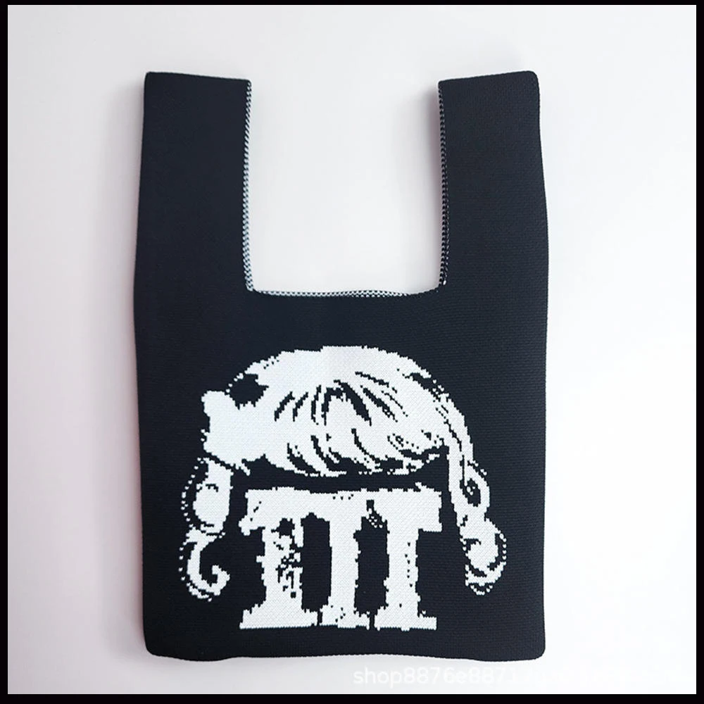 

Новая ручная вязаная сумка в стиле Хэллоуина, контрастная Женская вместительная сумка-тоут через плечо, сумка для покупок