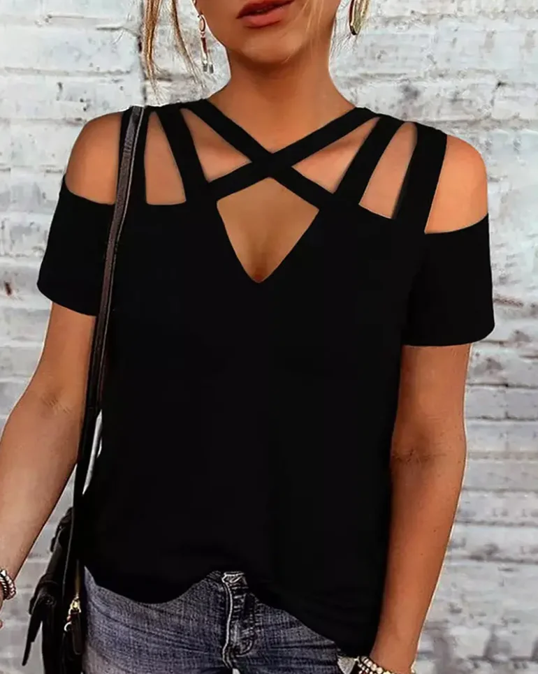 CHAXIAOA 1 Piece Summer T-shirts For Women 2022 Daily Crisscross Cutout Short Sleeve Casual Top
CHAXIAOA 1 Piece Summer T-shirts For Women 2022 Daily Crisscross Cutout Short Sleeve Casual Top