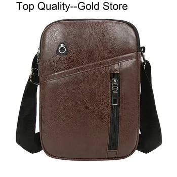 Casual Men Shoulder Bag Vintage Crossbody s Multi-Pockets Male PU Leather Handbag Capacity Messenger s Tote