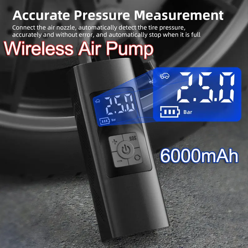 Wireless Car Electrical Air Pump Portable Car Air Compressor Tyre Inflatable Pump with LED Lamp for Motorcycle Bicycle
Wireless Car Electrical Air Pump Portable Car Air Compressor Tyre Inflatable Pump with LED Lamp for Motorcycle Bicycle
