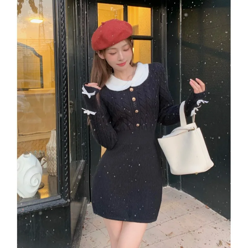Black Grey Fashion Long Sleeve Knit Dress Cute Doll Collar Tight Pencil Mini Dress New Fall Winter Short Bottoming Sweater Dress
Black Grey Fashion Long Sleeve Knit Dress Cute Doll Collar Tight Pencil Mini Dress New Fall Winter Short Bottoming Sweater Dress