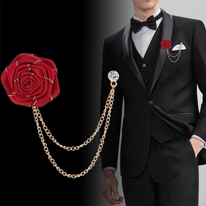 Korean Bridegroom Wedding Brooches Cloth Art Hand-made Rose Flower Brooch Lapel Pin Badge Tassel Chain Men's Suit Accessories
Korean Bridegroom Wedding Brooches Cloth Art Hand-made Rose Flower Brooch Lapel Pin Badge Tassel Chain Men's Suit Accessories