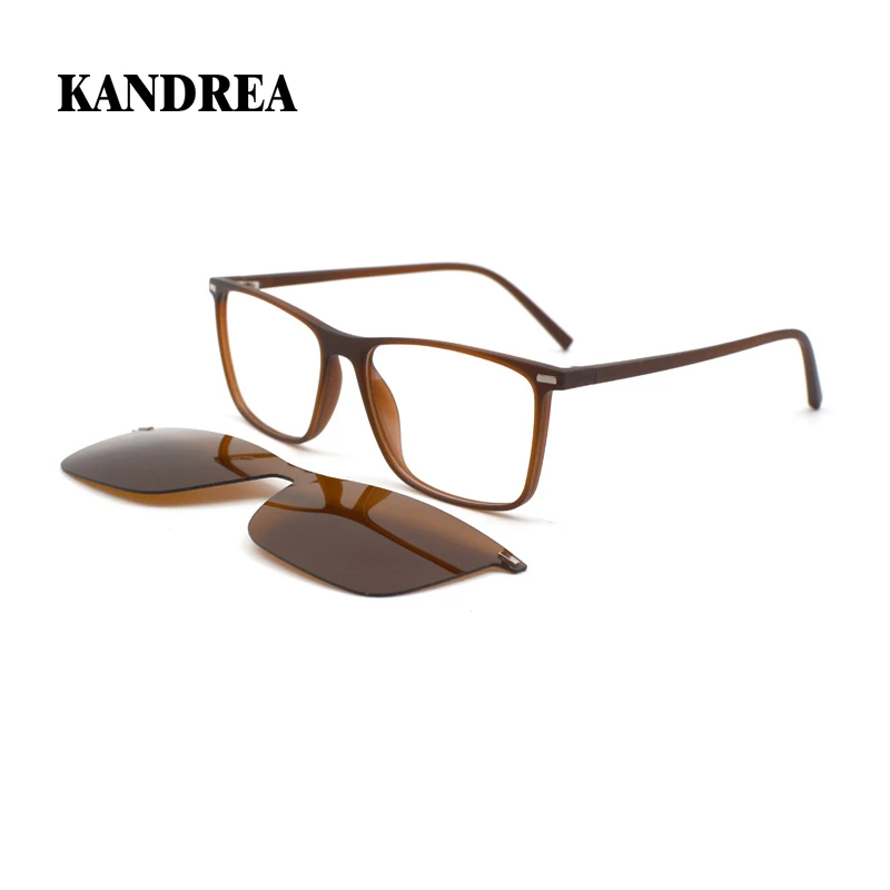 

KANDREA TR Stylish 2 In 1 Square Magnet Polarized Sunglasses Clip Glasses Frame Men Women Retro Eyewear Optical Eyeglasses C8004