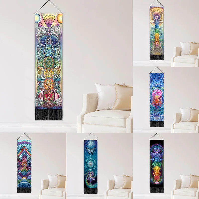 

Rainbow Chakras Tapestry Buddhism Yoga Cosmic Energy Centers meditation Tapestries black Wall Hanging Bedroom Drom Home Decor