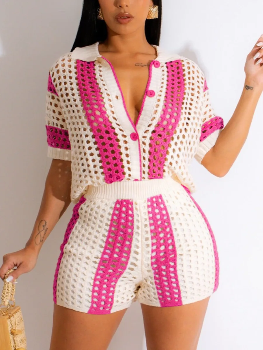 LW Knitted Two Piece Set Handmade Knit Striped Cut Out Shorts Set Women Classic Short Sleeve Button Top+shorts set Streetwear
LW Knitted Two Piece Set Handmade Knit Striped Cut Out Shorts Set Women Classic Short Sleeve Button Top+shorts set Streetwear
