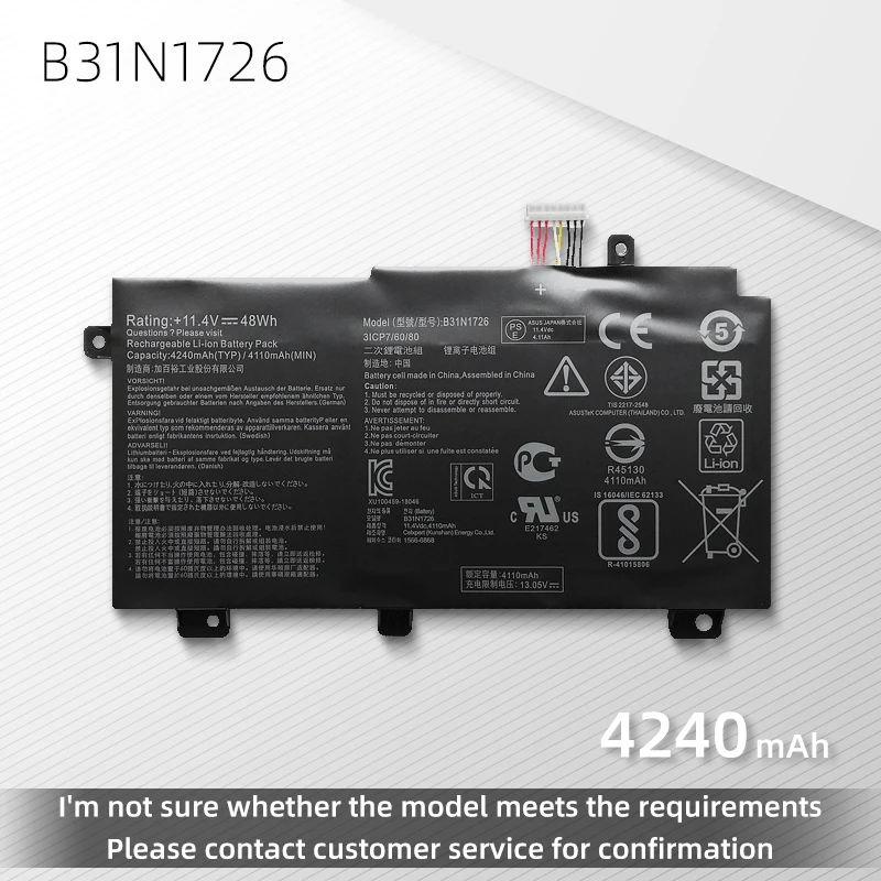 11,4 V 48WH B31N1726 Аккумулятор для ноутбука Asus FX504GD FX504GM FX80 FX80GD FX80GM FX86 FX86FM FX86FE FX504GE FX505 TUF565GD TUF554G
11,4 V 48WH B31N1726 Аккумулятор для ноутбука Asus FX504GD FX504GM FX80 FX80GD FX80GM FX86 FX86FM FX86FE FX504GE FX505 TUF565GD TUF554G