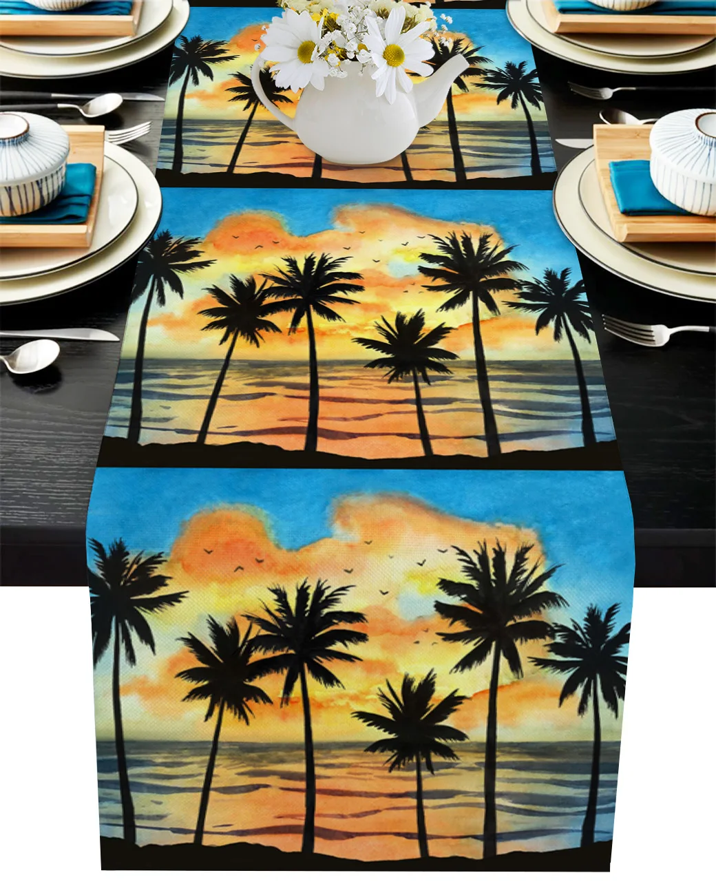 

Ocean Tropical Watercolor Table Runner Table Flag Home Party Decorative Tablecloth Table Runners For Wedding