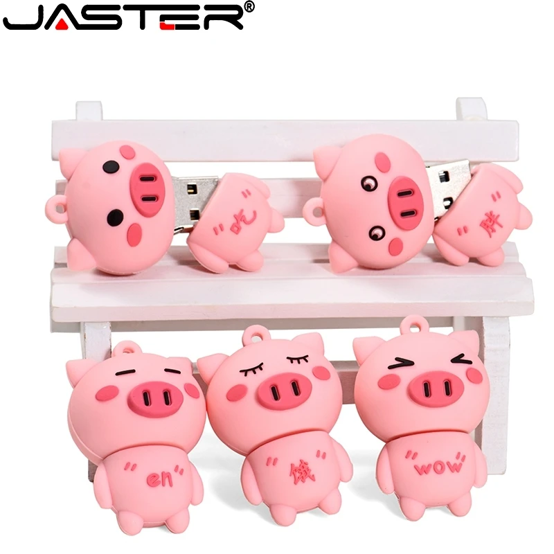 

JASTER USB 2.0 Flash Drive 64GB Cartoon Free Gifts Key Chain Cute Pink Pig U Disk 32GB Pen Drives 16GB 8GB 4GB Memory Stick
